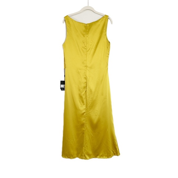 Ieena Mac Duggal Satin Ruched V Neck Faux Wrap Midi Dress Chartreuse Size 8 NWT - Picture 6 of 7